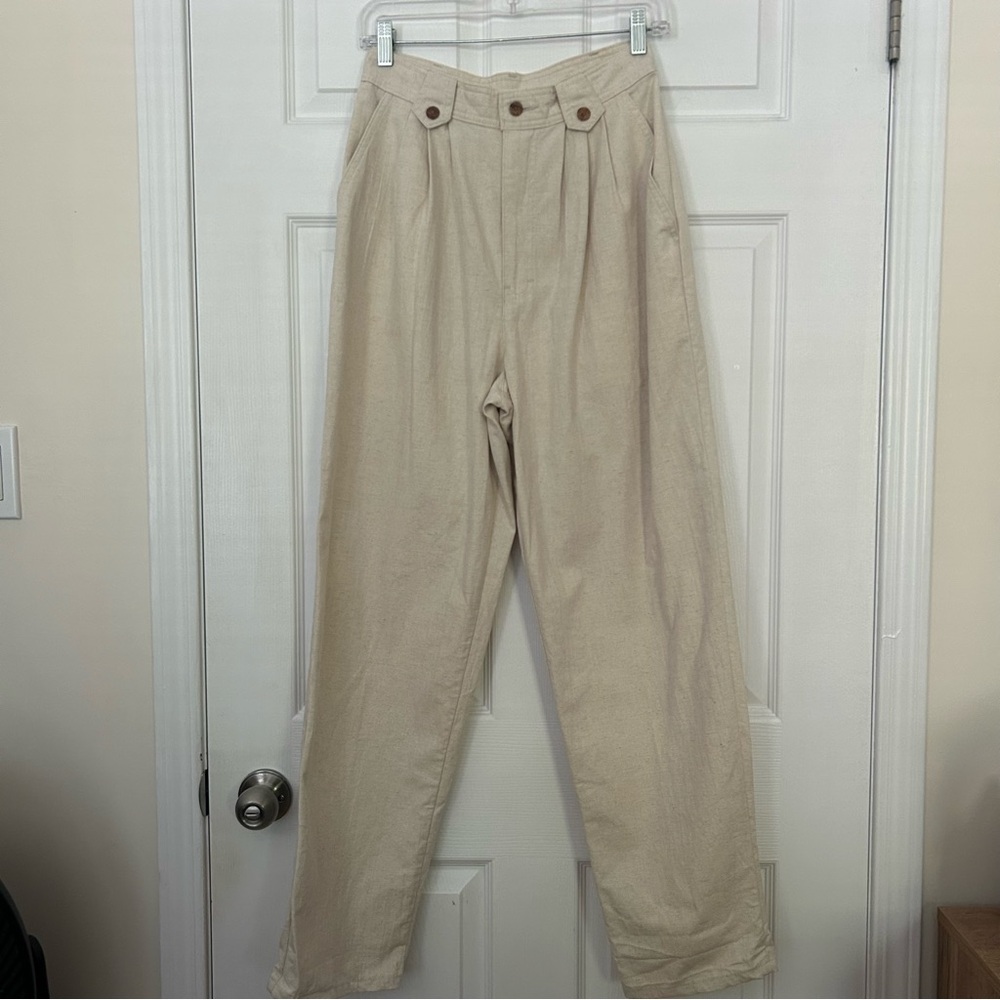 Vintage High-Waist Pleated Beige Pants